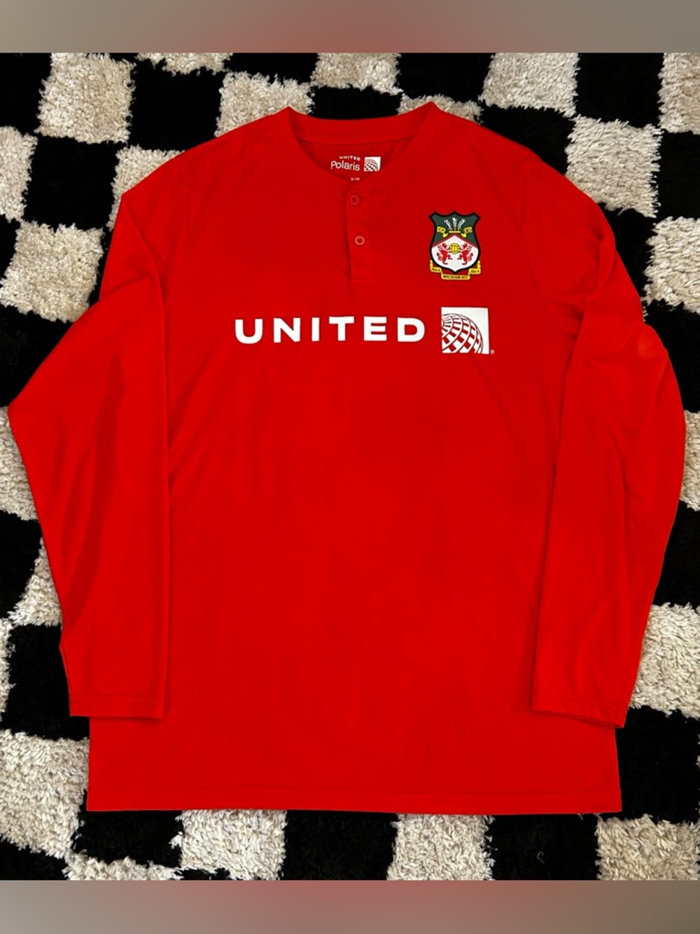 Wrexham AFC Henley Shirt Mens S/M Orange United Polaris Airlines Long Sleeve